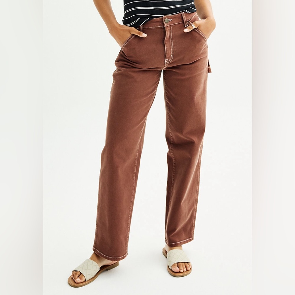Juniors SO High Waisted Utility Dad Pants Chocolate Wine
